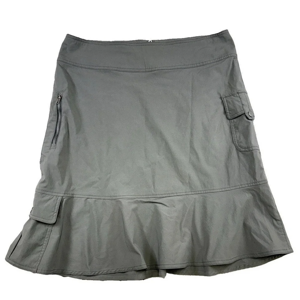 Royal Robbins Discovery Skirt Gray Sz 10 Cargo Pocket Flounce Hem Gorpcore